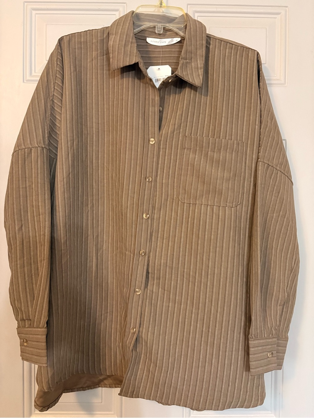 Altar'd State Taupe Striped Button-Down Shirt